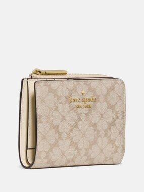New Kate Spade Spade Flower Small L-zip Wallet Dark Beige Moon Dust